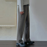 Hearujoy Men's Straight Suit Pants Korean Fashion Pleated Pockets Loose Male Wide Leg Trousers Casual Solid Color 9C3344